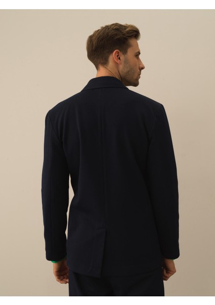 Erkek Lacivert Pamuk Dokulu Regular Fit Ceket
