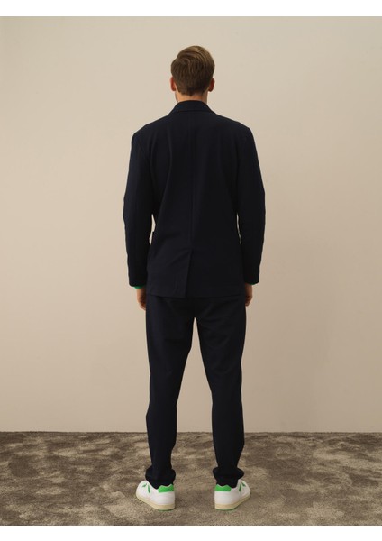 Erkek Lacivert Pamuk Dokulu Regular Fit Ceket