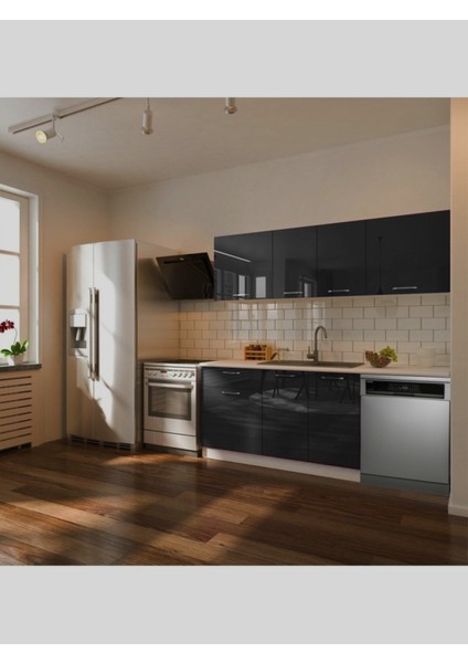 Fier Hazır Mutfak Dolabı 200 Cm– Parlak-Beyaz Laminat Tezgah Dahil-Bulaşık Makinesi Yeri Mevcut