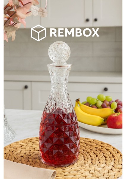 Kristal Desenli Cam Şişe – Kapaklı Şerbetlik & Likör Karafı (1 Litre) fırsatları