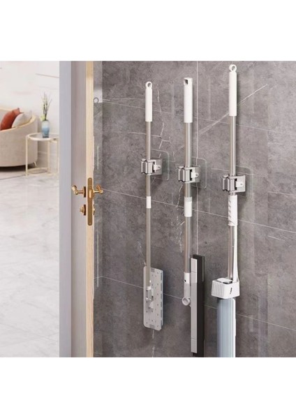 4 Adet Yapışkanlı Pratik Mop Temizlik Fırçası Tutucu Beyaz Beyaz