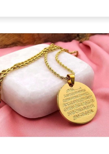 Çelik Altın Kaplama Ayetel Kürsi Dualı Kolye Burgu Zincirli (50 Cm) modelleri