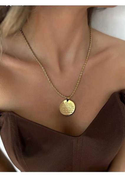 Çelik Altın Kaplama Ayetel Kürsi Dualı Kolye Burgu Zincirli (50 Cm) fırsatları