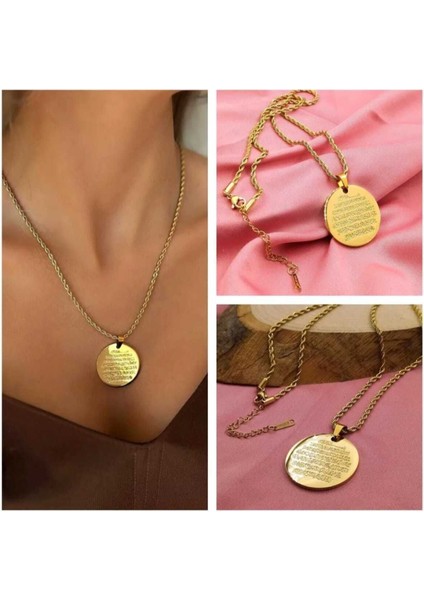Çelik Altın Kaplama Ayetel Kürsi Dualı Kolye Burgu Zincirli (50 Cm) indirimleri