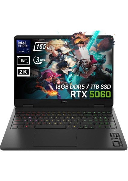Omen 16-AM0018NT Intel Core Ultra 7-255H BQ1Z1EA FR64 24 GB Ddr5 512 GB RRTX5060 8gb Wqxga 165Hz 3ms Windows 11 Pro 16" Gaming Laptop