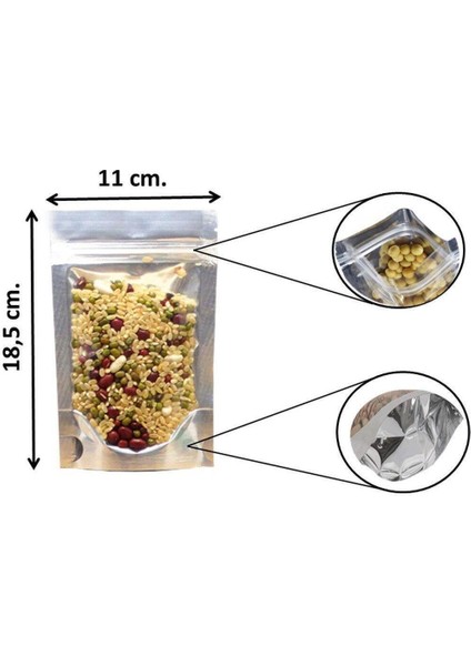 Pencereli Metalize Kilitli Kese Kağıdı - 100 Gramlık - 11X18X7 Cm. - 20 Adetlik 1 Paket Metalize 11 fiyatları