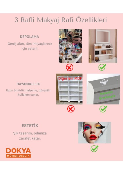 3 Raflı Metal Makyaj ve Oje Düzenleyici Raf; Duvara Monte Veya Masaüstü Kullanma. fırsatları
