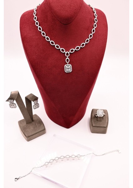 925 Ayar Gümüş Su Yolu Baget Model Ithal Zirkon Taşlı Kolye, Bileklik, Küpe, Yüzük Düğün Takı Seti fiyatları