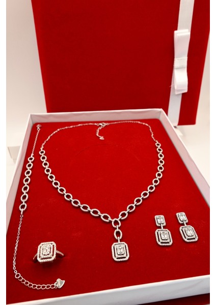 925 Ayar Gümüş Su Yolu Baget Model Ithal Zirkon Taşlı Kolye, Bileklik, Küpe, Yüzük Düğün Takı Seti modelleri