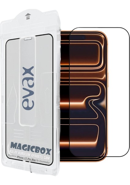 (Magıcbox Tam) iPhone 17 Pro Max Uyumlu Kolay Kurulum Aparatlı 6d 9h Tam Kaplayan Cam Ekran Koruyucu
