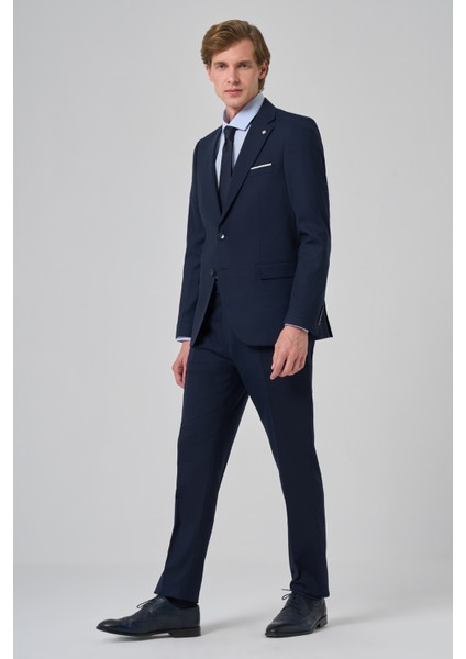 Erkek Lacivert Yünlü Slim Fit Mono Yaka Takım Elbise fiyatları