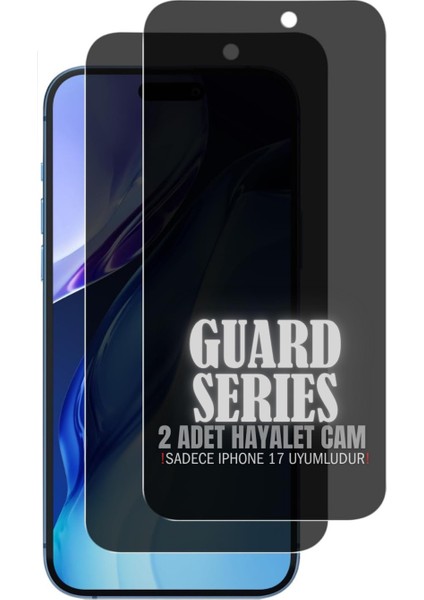 (2'li Guard Hayalet) iPhone 17 Uyumlu Hayalet Özellikli Tam Kaplayan Temperli Cam Ekran Koruyucu