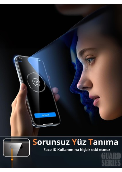 (2'li Guard Hayalet) iPhone 17 Uyumlu Hayalet Özellikli Tam Kaplayan Temperli Cam Ekran Koruyucu