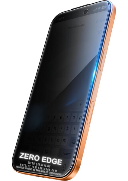 (Zero Hayalet) iPhone 17 Pro Max Uyumlu Hayalet Siyah Çerçevesiz Tam Kaplayan Cam Ekran Koruyucu