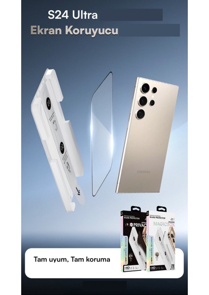 Samsung S24 ULTRA,S25 Ultra Uyumlu Premium Ekran Koruyucu Şeffaf Pratik Uygulamalı Güçlendirilmiş