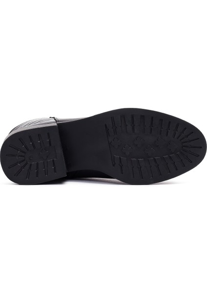 Kadın Siyah Fermuarlı Kısa Kalın Topuklu Deri Bot 25WFD360714 indirimleri