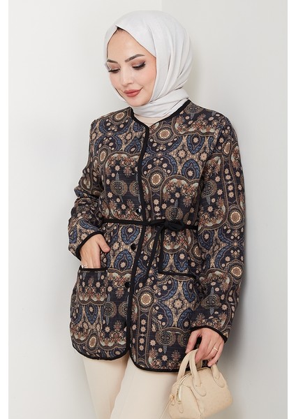 Desenli Düğmeli Kapitone Ceket 1620 - Siyah