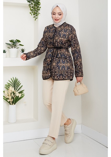 Desenli Düğmeli Kapitone Ceket 1620 - Siyah fırsatları