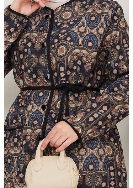 Desenli Düğmeli Kapitone Ceket 1620 - Siyah indirimleri