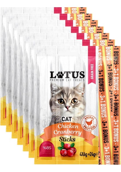 Tavuk Etli Kızılcıklı 7 Adet 4lü Leziz Kedi Sticks Chicken Ödül Çubukları %85 Et ve Türevleri
