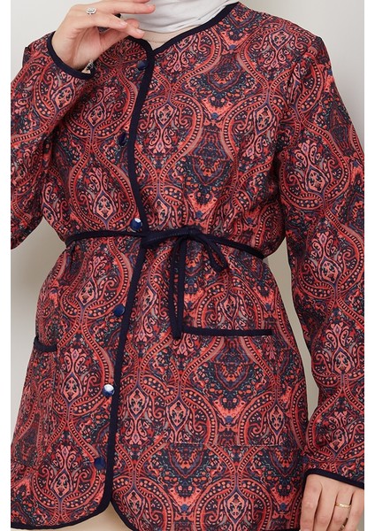 Desenli Düğmeli Kapitone Ceket 1620 - Bordo indirimleri