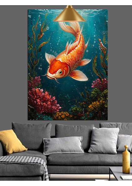 Su Altında Yüzen Turuncu Koi Balığı Dekoratif Kanvas - Mdf Ahşap Tablo fırsatları