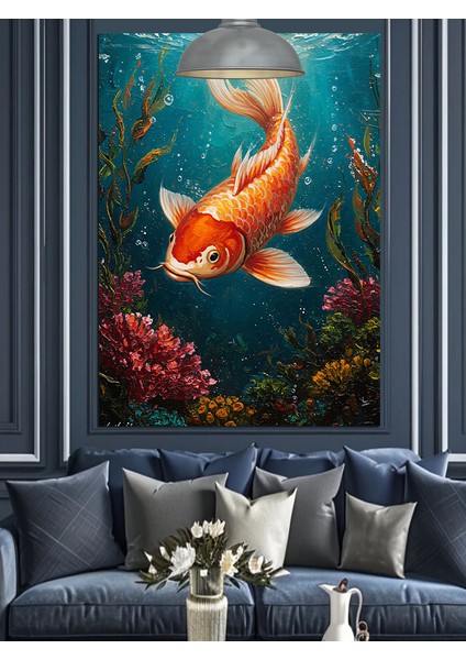 Su Altında Yüzen Turuncu Koi Balığı Dekoratif Kanvas - Mdf Ahşap Tablo indirimleri
