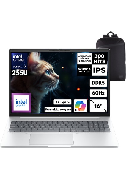 Elitebook 8 Ultra 7-255U 64-Gbddr5 1 Tbssd Intel Graphics 16" Wuxga Windows 11 Pro + Hmf Sırt Çantası C9FG8ETHMF3