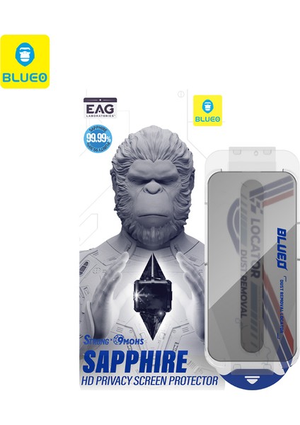Sapphire Privacy iPhone 17 Pro Max Uyumlu Aparatlı 9 Mohs %99 Orijinal Safir Hayalet Ekran Koruyucu