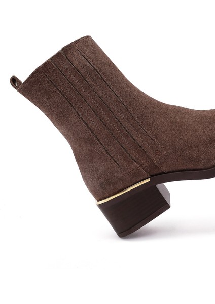 Kadın Vizon Fermuarlı Kısa Kalın Topuklu Süet Deri Bot 25WFD360610