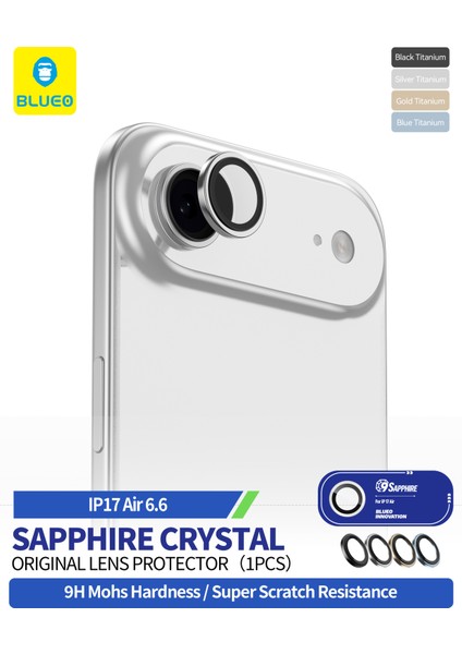 Sapphire iPhone 17 Air Uyumlu 9 Mohs %99.99 Orijinal Safir Blue Titanium Kamera Lens Koruyucu modelleri