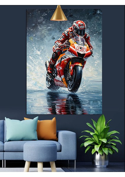 Yağmurda Motogp Temalı Dekoratif Kanvas - Mdf Ahşap Tablo modelleri