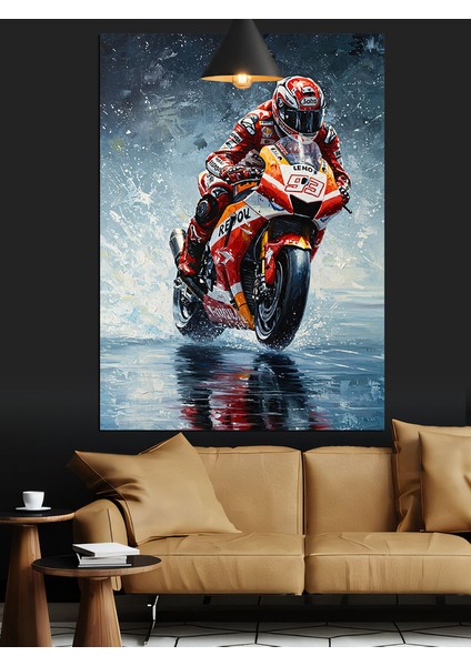 Yağmurda Motogp Temalı Dekoratif Kanvas - Mdf Ahşap Tablo fırsatları