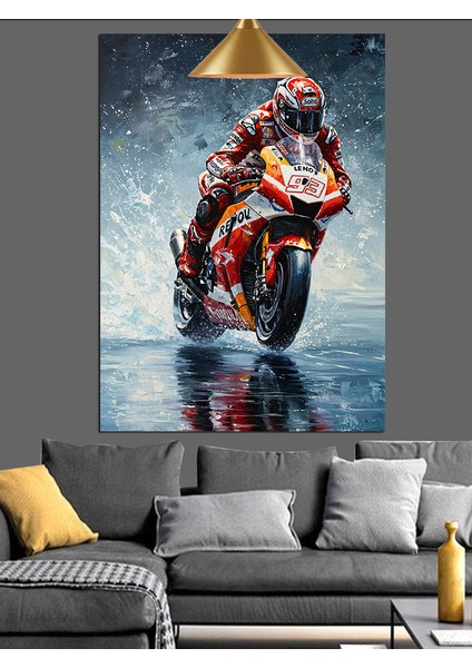 Yağmurda Motogp Temalı Dekoratif Kanvas - Mdf Ahşap Tablo indirimleri