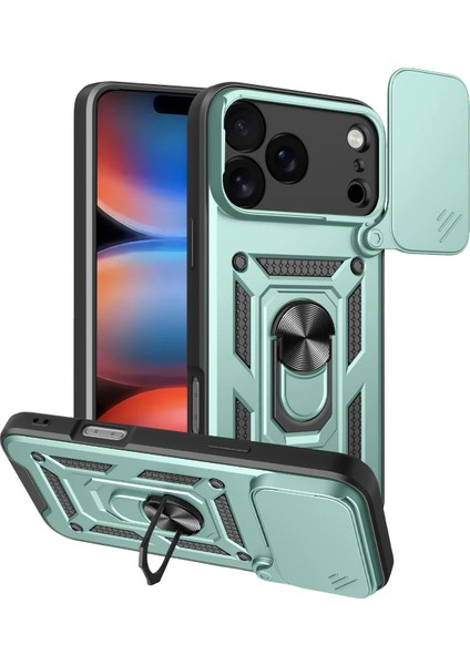 Apple iPhone 17 Pro Uyumlu Magnetik Standlı Kamera Korumalı Sürgülü Kapak