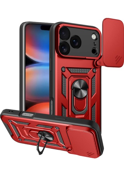 Apple iPhone 17 Pro Uyumlu Magnetik Standlı Kamera Korumalı Sürgülü Kapak