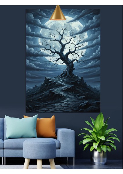 Fırtınalı Gece Tek Başına Duran Ağaç Dekoratif Kanvas - Mdf Ahşap Tablo fiyatları