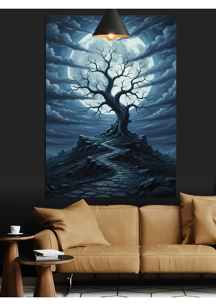 Fırtınalı Gece Tek Başına Duran Ağaç Dekoratif Kanvas - Mdf Ahşap Tablo modelleri