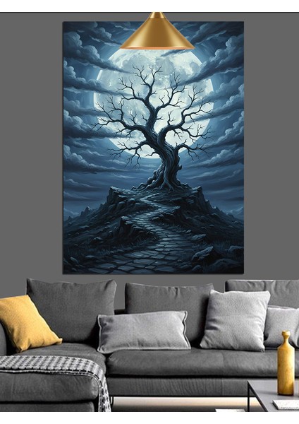 Fırtınalı Gece Tek Başına Duran Ağaç Dekoratif Kanvas - Mdf Ahşap Tablo fırsatları