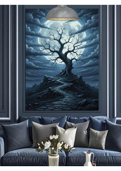 Fırtınalı Gece Tek Başına Duran Ağaç Dekoratif Kanvas - Mdf Ahşap Tablo indirimleri