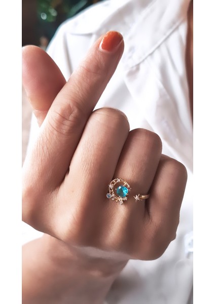 Mavi Hilal Taşlı Çelik Kaplama Yüzük fiyatları