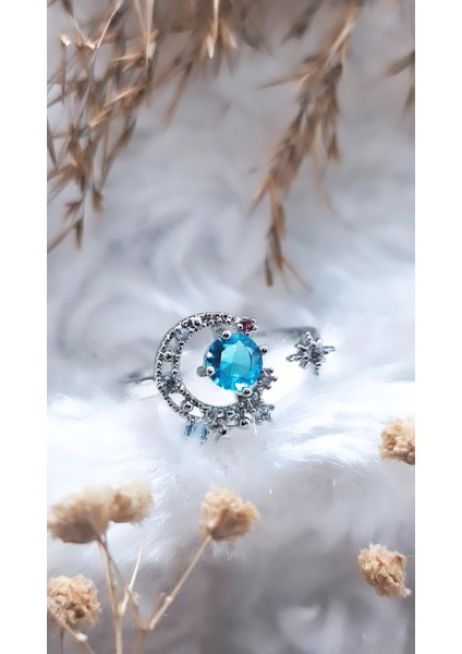 Mavi Hilal Taşlı Çelik Kaplama Yüzük modelleri