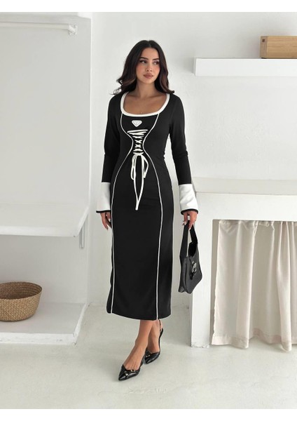 Modal Kumaş Korse Detaylı Uzun Kollu Elbise