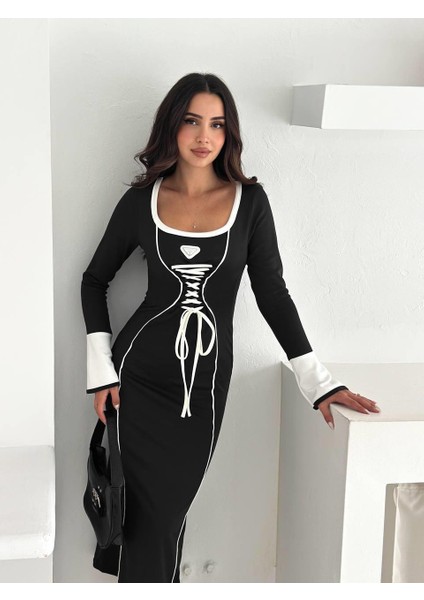 Modal Kumaş Korse Detaylı Uzun Kollu Elbise modelleri