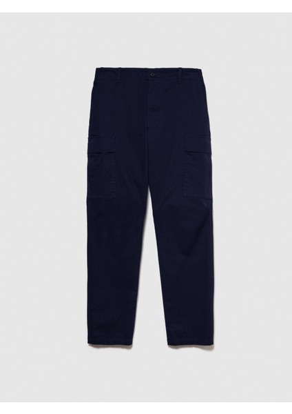 Streç Pamuklu Kemer Delikli Yama Cepli Dar Paça Pantolon Erkek Lacivert Pantolon - 324P4H2FSF03P fırsatları