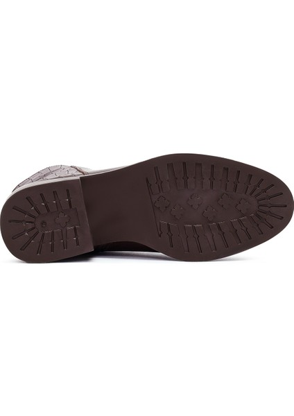 Kadın Kahverengi Fermuarlı Kısa Kalın Topuklu Deri Bot 25WFD360714 indirimleri