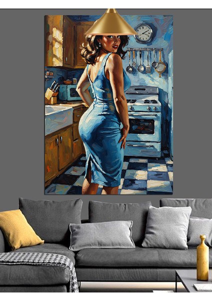 Mustaktaki Pin Up Kadın Dekoratif Kanvas - Mdf Ahşap Tablo