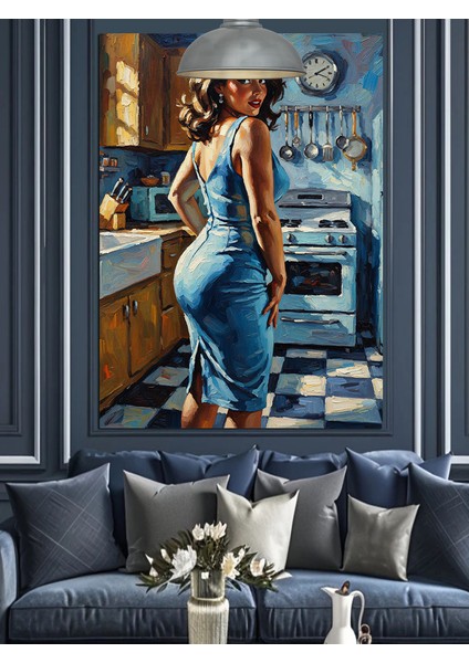 Mustaktaki Pin Up Kadın Dekoratif Kanvas - Mdf Ahşap Tablo fiyatları