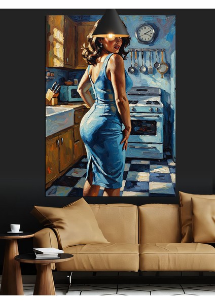 Mustaktaki Pin Up Kadın Dekoratif Kanvas - Mdf Ahşap Tablo indirimleri