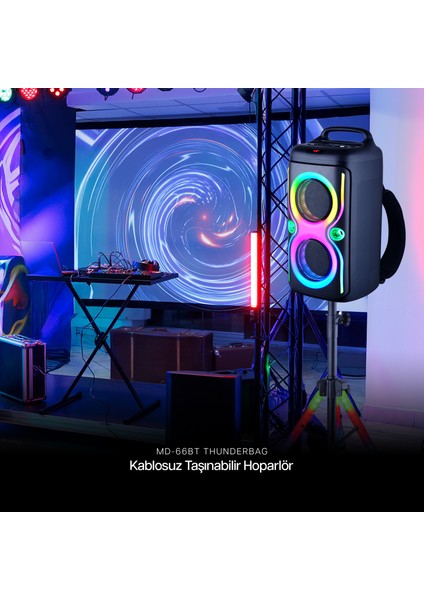 MD-66BT Thunderbag 40W 3600MAH Çanta Taşıma Özellikli Usb/bt/tf/tws Rgb Işıklı Kablosuz Mikrofonlu Toplantı-Parti modelleri